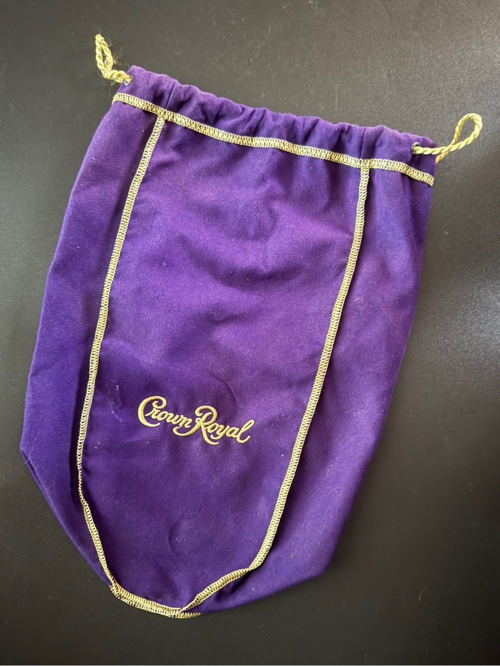 Crown Royal Purple Drawstring Bag Gold Cording & Stitching 9” x 13”